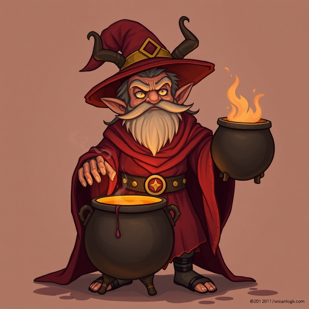 Funny immortal with a cauldron