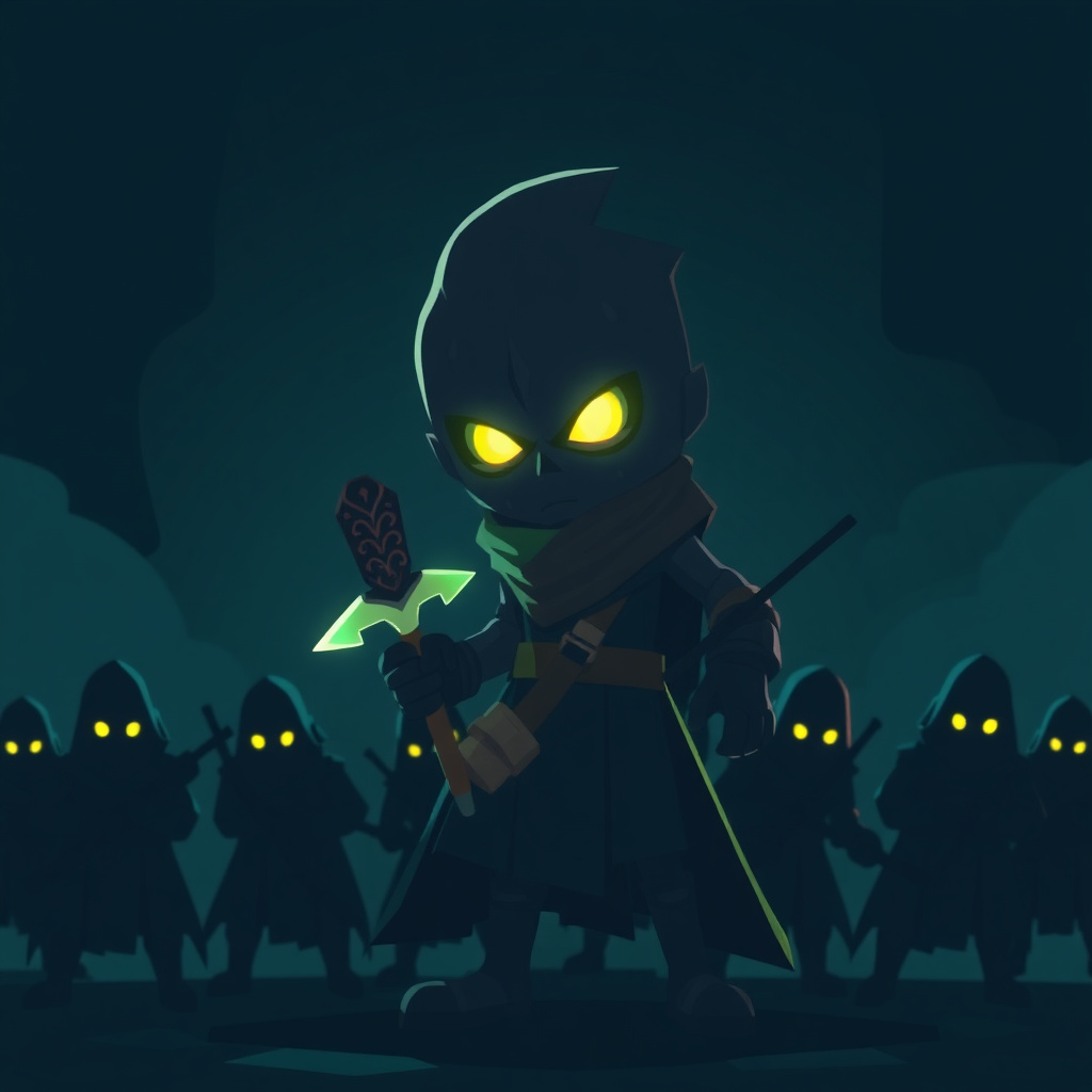 Solo Leveling style character with glowing eyes and shadow soldiers